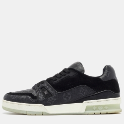 Louis Vuitton Black Leather and Monogram Coated Canvas Low Top Sneakers Size 43.5