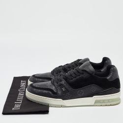 Louis Vuitton Black Leather and Monogram Coated Canvas Low Top Sneakers Size 43.5