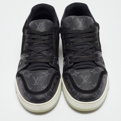 Louis Vuitton Black Leather and Monogram Coated Canvas Low Top Sneakers Size 43.5