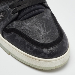 Louis Vuitton Black Leather and Monogram Coated Canvas Low Top Sneakers Size 43.5