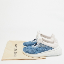Pre Owned Louis Vuitton Blue/White Monogram and Damier Knit Fabric Show Up Sneakers Size 41.5