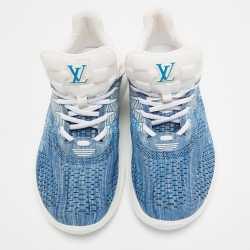 Pre Owned Louis Vuitton Blue/White Monogram and Damier Knit Fabric Show Up Sneakers Size 41.5