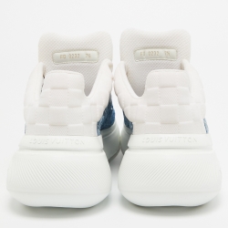 Pre Owned Louis Vuitton Blue/White Monogram and Damier Knit Fabric Show Up Sneakers Size 41.5