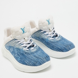 Pre Owned Louis Vuitton Blue/White Monogram and Damier Knit Fabric Show Up Sneakers Size 41.5