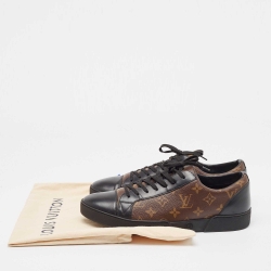 Pre Owned Louis Vuitton Brown/Black Monogram Canvas and Leather Match Up Sneakers Size 43