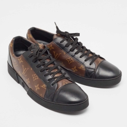 Pre Owned Louis Vuitton Brown/Black Monogram Canvas and Leather Match Up Sneakers Size 43