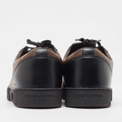 Pre Owned Louis Vuitton Brown/Black Monogram Canvas and Leather Match Up Sneakers Size 43