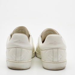Pre Owned Louis Vuitton White Monogram Embossed Leather Luxembourg Sneakers Size 41.5