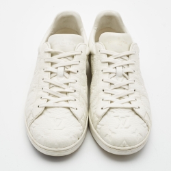Pre Owned Louis Vuitton White Monogram Embossed Leather Luxembourg Sneakers Size 41.5