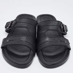 Louis Vuitton Black Leather Slides Size 44