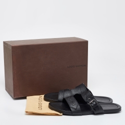 Louis Vuitton Black Leather Slides Size 44