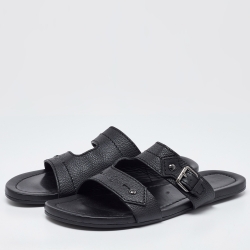 Louis Vuitton Black Leather Slides Size 44
