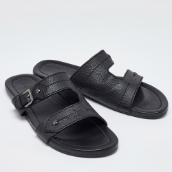 Louis Vuitton Black Leather Slides Size 44