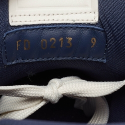 Pre Owned Louis Vuitton White/Blue Leather and Suede LV Trainer Sneakers Size 43