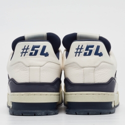 Pre Owned Louis Vuitton White/Blue Leather and Suede LV Trainer Sneakers Size 43