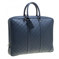 مملوكة مسبقًا حقيبة مستندات لوي فيتون بورت دوكومنتز فواياج جلد انفيني دامييه زرقاء
