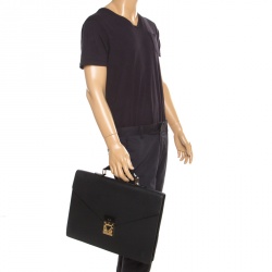 Louis Vuitton Black Epi Leather Serviette Fermoir Briefcase at