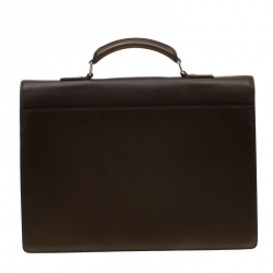 Pre Owned Louis Vuitton Olive Green Leather Robusto I Briefcase 