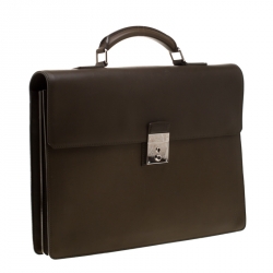 Pre Owned Louis Vuitton Olive Green Leather Robusto I Briefcase 