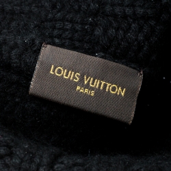 Pre Owned Louis Vuitton Black Chunky Knit Logo Detail Cashmere Beanie