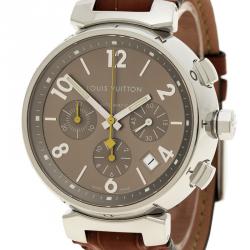 Pre Owned Louis Vuitton Brown Stainless Steel Tambour Q1122 Chronograph Men's Wristwatch 42 mm