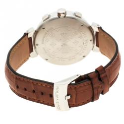 Pre Owned Louis Vuitton Brown Stainless Steel Tambour Q1122 Chronograph Men's Wristwatch 42 mm