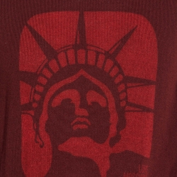 Love Moschino Maroon Statue of Liberty Print Wool Knit Sweater L