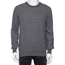 Black Striped Wool Suede Patch Detailed Jumper
