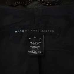 Marc by Marc Jacobs Black Leather Hooded Jacket S