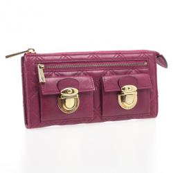 Pre Owned Marc Jacobs Fuchsia Quilted Leather Double Pocket Zip Wallet