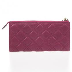 Pre Owned Marc Jacobs Fuchsia Quilted Leather Double Pocket Zip Wallet