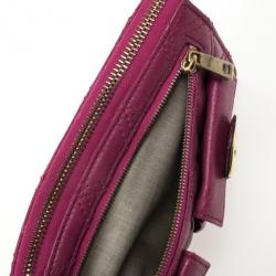 Pre Owned Marc Jacobs Fuchsia Quilted Leather Double Pocket Zip Wallet