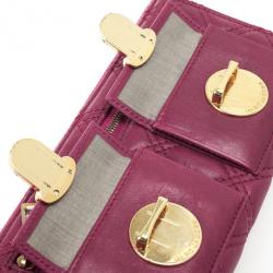 Pre Owned Marc Jacobs Fuchsia Quilted Leather Double Pocket Zip Wallet