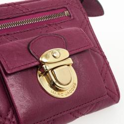 Pre Owned Marc Jacobs Fuchsia Quilted Leather Double Pocket Zip Wallet
