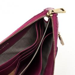 Pre Owned Marc Jacobs Fuchsia Quilted Leather Double Pocket Zip Wallet