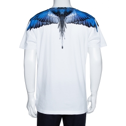 Marcelo Burlon White & Blue Wings Print Cotton Crew Neck T-Shirt M