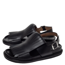 Pre Owned Marni Black Leather Fringe Fussbett Sandals Size 41