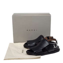 Pre Owned Marni Black Leather Fringe Fussbett Sandals Size 41