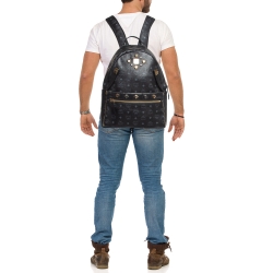 MCM Black Visetos Coated Canvas Large Studded Stark Backpack