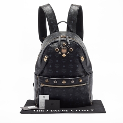 MCM Black Visetos Coated Canvas Large Studded Stark Backpack