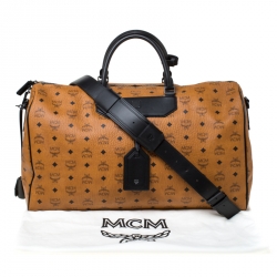 MCM Cognac/Black Visetos Leather Nomad Weekender Duffel Bag