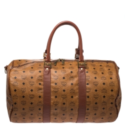 MCM Cognac Visetos Coated Canvas Stark Weekender Duffel Bag