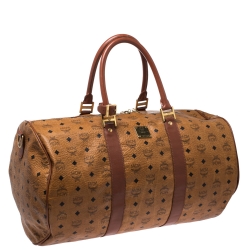 MCM Cognac Visetos Coated Canvas Stark Weekender Duffel Bag