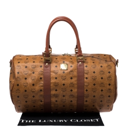 MCM Cognac Visetos Coated Canvas Stark Weekender Duffel Bag