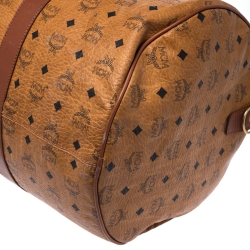 MCM Cognac Visetos Coated Canvas Stark Weekender Duffel Bag