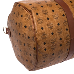 MCM Cognac Visetos Coated Canvas Stark Weekender Duffel Bag