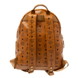 MCM Cognac Visetos Coated Canvas Studded Dual Stark Backpack