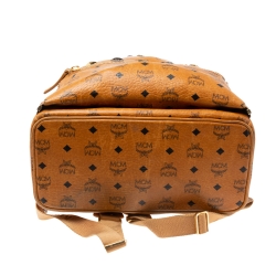 MCM Cognac Visetos Coated Canvas Studded Dual Stark Backpack