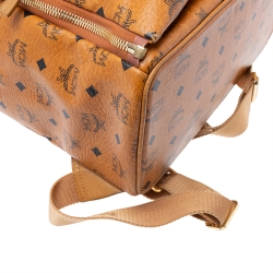 MCM Cognac Visetos Coated Canvas Studded Dual Stark Backpack