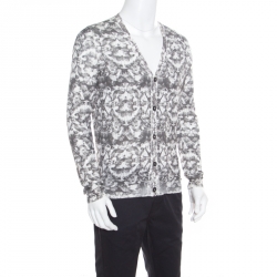 Pre Owned كارديغان أم سي كيو باي أليكساندر ماكوين قطن بنقوش ذباب رصاصي فاتح L